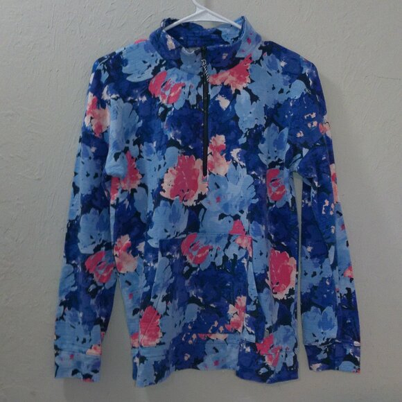 T by Talbots Women’s UPF 50 Floral Quarter Zip Lightweight Pullover Size Small P - Picture 1 of 3